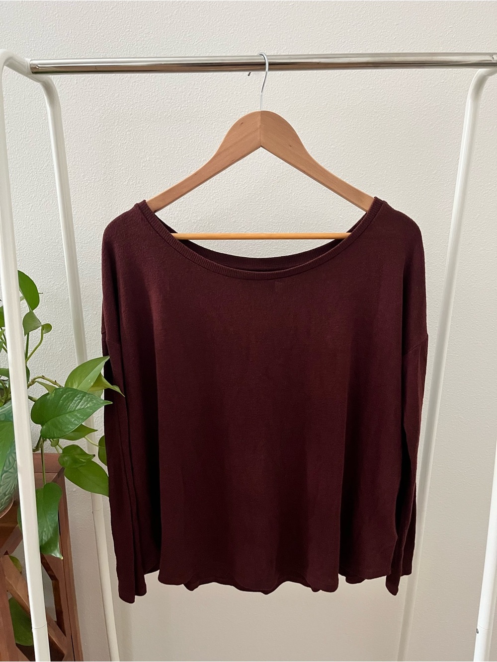 BDG Long Sleeve Boatneck Top in Deep Wine
